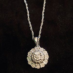 Sterling Silver Diamond Halo Cluster Necklace